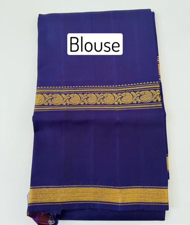 Kanchipuram Pure Silk Pure Zari Korvai Saree | Purple & Chartreuse | Contrast Border | Handwoven | Ships from California